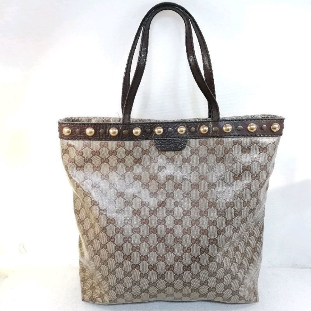 Gucci Studded Tote Bag PVC Leather Brown
